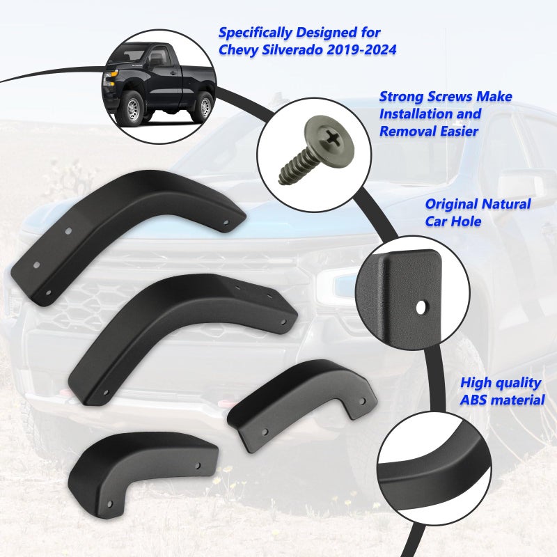 TECHPICCO Mud Flap Remove مناسب لـ Chevy Silverado 2019-2025، واقيات الطين Mudflaps محذوفة متوافقة مع ملحقات شيفروليه سيلفرادو 1500 2019-2025 - Image 3